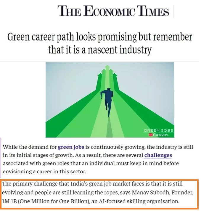 Coverage of 1M1B around Green Careers in Economic Times- May 13 2024