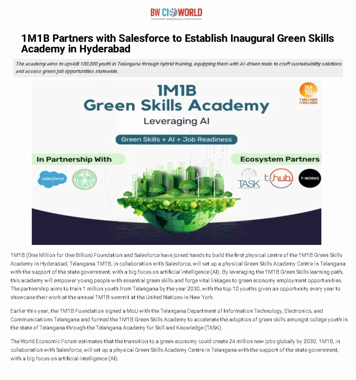 Coverage of 1M1B in  Business World- June 18 2024