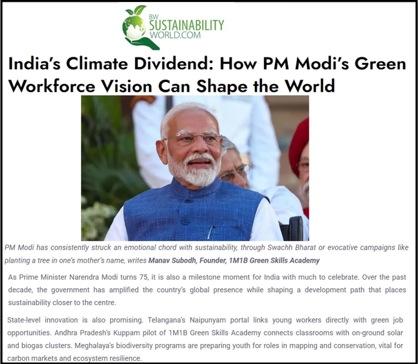 Coverage of 1M1B in Business World- BW Sustainbility - Sept 19 2025