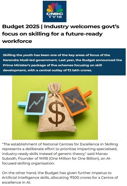 Coverage of 1M1B in CNBCTv18 - Feb 2 2025 (Post Budget Reaction)