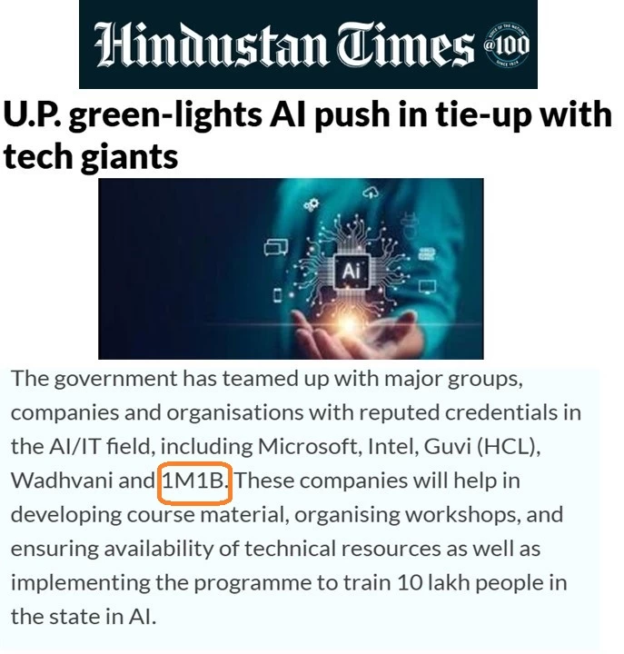 Coverage of 1M1B in Hindustan Times- Lucknow- April 28 2025.