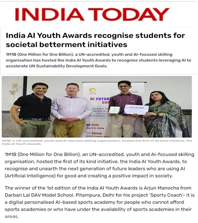 Coverage of 1M1B in India Today- April 8 2024