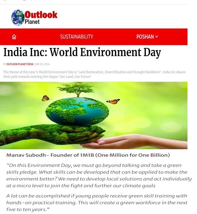 Coverage of 1M1B in Outlook Planet around World Envirnoment Day- June 5 2024
