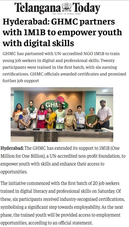 Coverage of 1M1B in Telangana Today Sept 22 2025