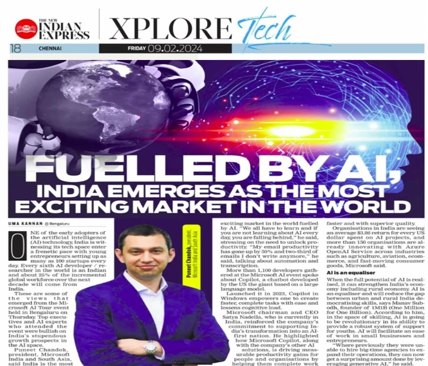 Coverage of 1M1B in The New Indian Express Newspaper- Feb 9 2024