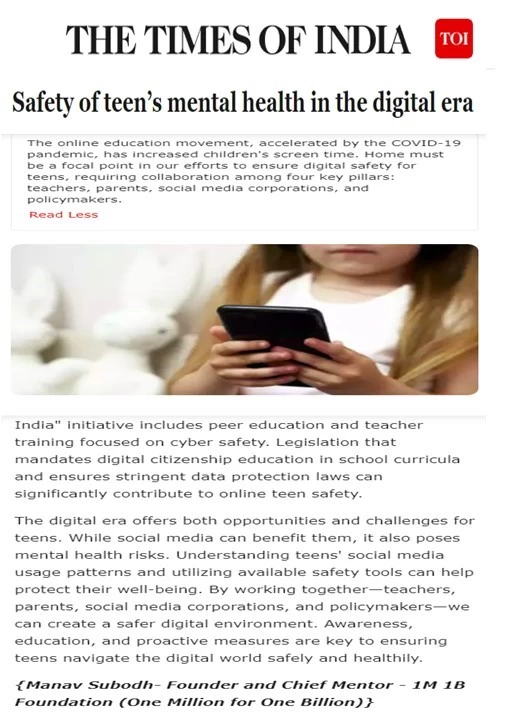 Coverage of 1M1B in The Times of India Online- June 06 2024