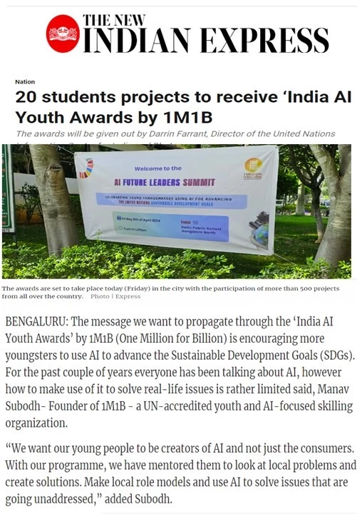Coverage of 1M1B_s India AI Youth Award- April 5 2024