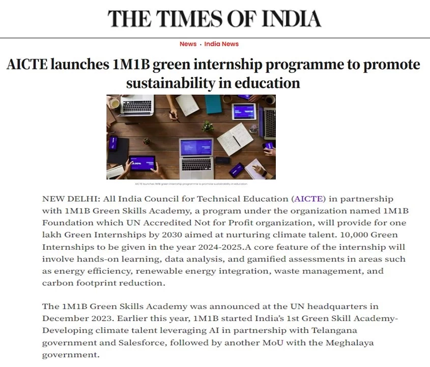AICTE launches 1M1B green internship programme to promote sustainability in education