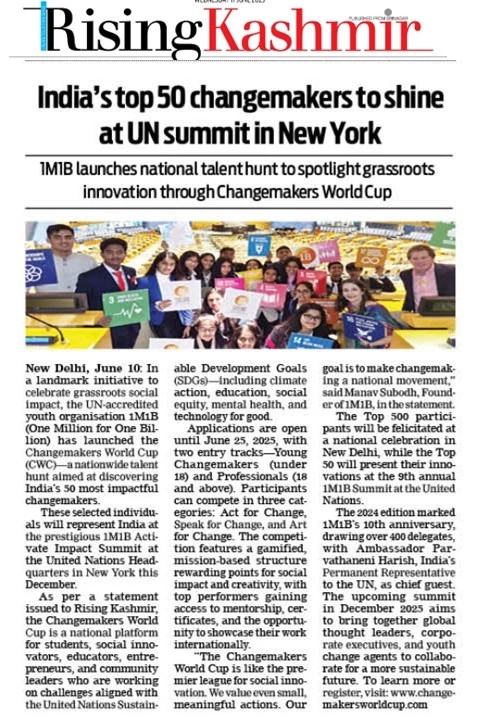media coverage of 1M1B CWC in The Rising Kashmir Newspaper- June 11 2025